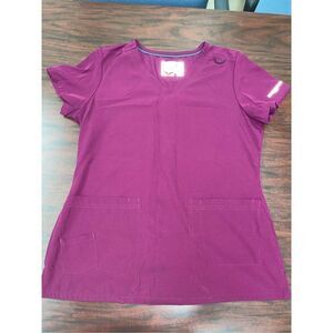 Skechers by Barco Wine Colored V-Neck Short Sleeve Scrub Top Size Medium